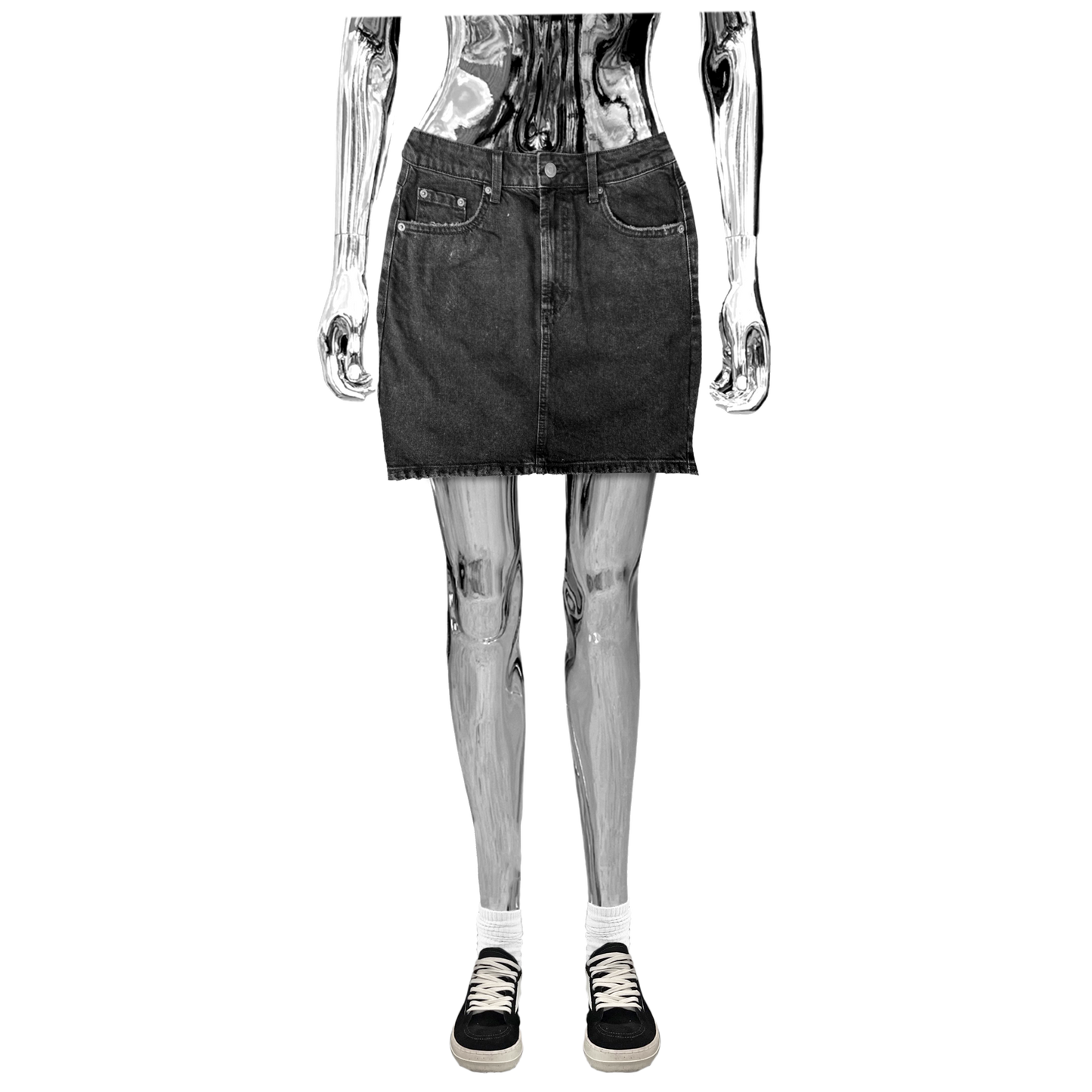 WOMENS DENIM MINI SKIRT (BLACK)
