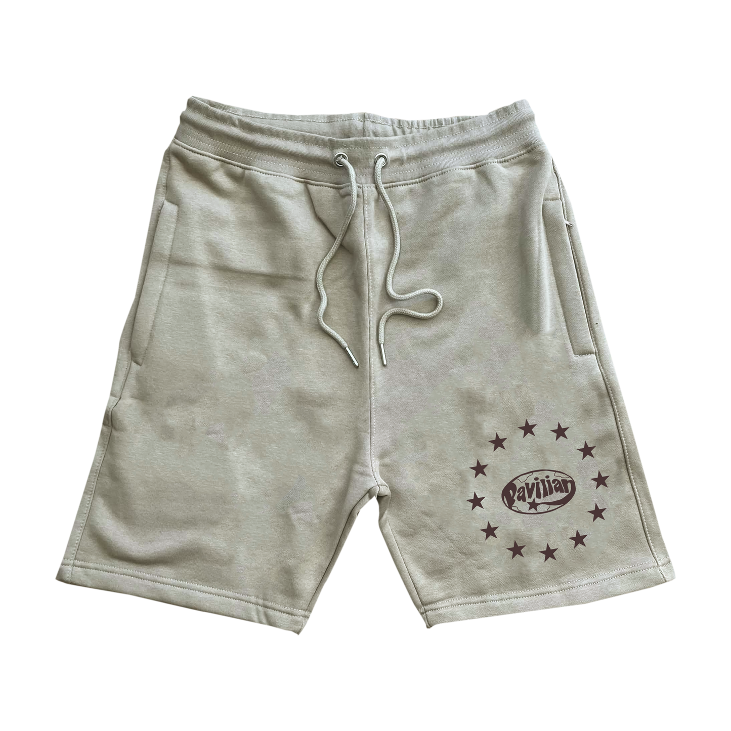 BEIGE LOGO OVERSIZED SHORTS