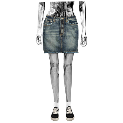 WOMENS DENIM MINI SKIRT (VINTAGE BLUE)